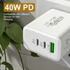 USB C -laddare 60W Fast Charging Mobiltelefonladdare för iPhone 14 Pro Xiaomi Huawei Samsung 3ports Wall Charger QC3.0