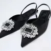 Sandales nouvelles femmes chaussures bout pointu peu profond nu vert diamant talon bas dos à lanières femmes 230417