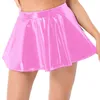 Skirts Women Adults Sexy Glossy Patent Leather Flared Skirt Clubs Dance Performance Invisible Zipper Flared A-Line Mini Skirts Clubwear 230508