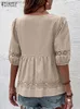 Chemisiers pour femmes chemises élégantes été col en V demi manches Blouse ZANZEA mode dentelle Crochet hauts femmes solides vacances Blusas femme OL chemise de travail 2023 T230508