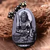 Naszyjniki wisiorek Manjusri bodhisattva Naszyjnik czarny obsydian rzeźbiony Buddha Lucky Amulet dla kobiet mężczyzn Wisior biżuteria