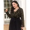 Plus Size Dresses Black Shiny Chiffon Loose Luxury Evening Maxi Muslim Dress 4XL 5XL Party Banquet Elegant