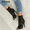 Bot aneikeh moda temel sandaletler botlar kadın yüksek topuklu pompalar seksi içi boş out feat up çapraz bağlı botlar parti ayakkabıları 35-42 230506