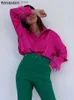 Camisas de blusas femininas Bornladies Feather punhos elegantes camisas de penas rosa blusas de grandes dimensões e tops Splicing Spring Setin Office Ladies T230508