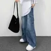 Heren jeans populaire mannen denim broek bodems baggy lading jeans stevige kleur ontspannen fit midden taille denim broek streetwear z0508