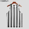 Heren tanktops Incerun mannen mesh gestreepte transparante sexy vesten o nek mouwloze straatwear 2023 Ademend zomer casual S5XL 230506