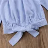 T Shirt Pudcoco Doğdu Yürümeye başlayan bebek çocuk mavi beyaz çizgili uzun kollu fırfırlar kapalı omuz tişört bluz üst kıyafetler 3 11t 230508