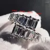 Cluster Rings Luxury 925 Sterling Silver Finger For Women Pave Emerald Cut Simulated Diamond Ring Jewel Girl Gift Wholesale