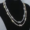 Bling Cubic Zirconia Paved 3mm Cz Tennis Chain Wire Iron Thorns Necklace Hip Hop Gothic Punk Style Barbed Ice Out Collar Jewelry