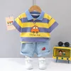 SetsSuits Toddler Boy Deset Summer Fashion Stripe Cartoon CAR Korte mouw baby -outfit Casual kinderen kostuum 1 2 3 4 jaar 230508