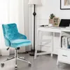 Gymax fluwelen bureaustoelstoel gestoffeerde swivel computer taakstoel turquoise