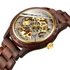 Нарученные часы Mekaniska Klockor Классическая модная деревянная мужчина автоматические механические часы -скелет прозрачные спортивные мужские наручные часы.