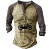 Rukas Shirt Henry Graphic Motorcycle Henry Blue żółty khaki szary na świeżym powietrzu swobodny guzik z długim rękawem