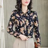 Women's Blouses Spring Summer Women Real Silk Shirt Fashion Long Sleeve Blouse Elegant Women's Print Womens Casual Tops Female Clothing