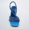 Nouveau Vert bleu strass chaîne femmes sandales mode chaussures à talons hauts