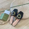 2023 Zachte lederen sandalen blondie slippers platte hak hoog lederen metaal ronde gesp buckle luxurys g ontwerpers dames mode strandschoenen sandalen