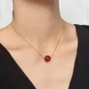 Colares de pingentes Colar de pedra vermelha para mulheres meninas bola redonda Bolsa de aço inoxidável Charme Clavicle Jóias Presente por atacado (GN509)