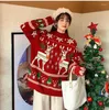 Camisolas femininas Vintage Women Pullover Winter Christmas Elk Jumpers Merry Loose Knitwear Sweater Casual