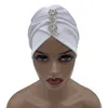 Luxury Women Rhinestone Pleated Turban Cap Women Head Wrap Fashion Beanies Skullies Muslim Headscarf Bonnet African Headtie