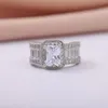 Anneaux de mariage UFOORO carré promesse couleur argent bijoux grande taille 7 8 9 blanc rose cubique Zircon femmes bague de fiançailles cadeaux