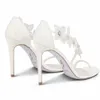 René Cleo Open Toe Sandales Crystal Embelli en spirale Sandales Sandales Twining Sandale Sandale Top Qualite Qualine Générette en cuir Stiletto Talons Chaussures 35-43