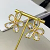 Stud Earrings Summer Fashion Brand Women's Golden Transparent Exquisite Flower Glaze Ear Clip Party Banquet Jewelry Gifts