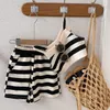 Sets Suits 2023 Summer Clothes Sets for Girls Striped Suspenders Vest Tees and Shorts Two piece Set Korean Style Casual Sports Suit 230508