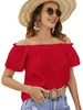 Kadın Tişörtleri 2023 Yaz Omuz Kafası Kadınlar Kısa Kollu Fırlatılmış Gömlek Sıradan Gevşek Tatlı Beyaz Üstler Düz Renkli Giysiler Blusas