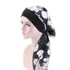 Vorgebundene Bandanas mit langem Schwanz, muslimische Frauen, bedruckter Turban-Hut, weibliche Kopfbedeckung, Haarausfall, Chemo-Beanie, islamischer Kopftuch, Wickelkappe