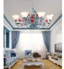 Chandeliers Blue Color Art Deco Floral Chandelier Lamp Lustre Light D90cm H55cm Hanging Fixture E14 D70cm Decoration