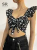 Camisoles Tanks SINGREINY Sommer Floral Strap Tops Frauen Quadratischer Ausschnitt Schleife Rüschen Kurzes Leibchen Mode Koreanische Blume Damen Elastische Taille Top 230508