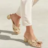 Sandaler Fashion Summer Mules Chunky High Heels Open Toe Plus Size Slegant Sweet Women Farterfly Knot Party Shoes Outside Tisters 230508