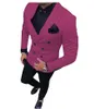 Costumes pour hommes 2 pièces hommes coupe ajustée affaires double boutonnage marié tweed laine rose smokings pour soirée mariage (pantalon blazer)
