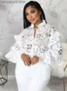 Koszule damskich bluzek damskich Dashiki afrykańskie koszule dla kobiet eleganckie długie rękawowe puste koronkowe określające się przez najlepsze ubrania bluzki 2022 Nowa jesień T230508