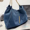 Denim Shopping sac fourre-tout mode sacs à bandoulière grande capacité femmes voyage sacs à main or métal Chian grande lettre matériel