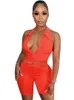 Women's Tracksuits Sexy Knitted Two Piece Tight Set Women Button Up Short Corset Tank Tops And Shorts Turndown Collar High Waist Club Outfit