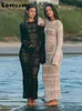 Women's Swimwear Solid Crochet Knit Maxi Beach Dress Women Full Sleeve O-neck Hollow See Through Dresses Summer Lady Long Tunic Cover Ups Robe Y23