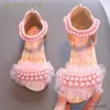 Sandals Summer Children's Fashion Sandals Girls Rhinestone Princess Shoes Kids Lace Pearl Flower Beach Sandals Baby Girl Shoes