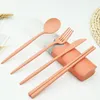 Flatware Sets Japan Style Portable Box Dinnerware Wheat Straw Set Knife Fork Spoon Travel Cutlery Kitchen Tableware Drop