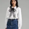 Women's Blouses Women Sweet Embroidered Lace Stitching Bow Ribbon Long-sleeved Shirt 2023 Summer