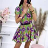 Casual Dresses Stylish Party Dress Polyester Summer Ruffles High Waist Mini Woman Wearing