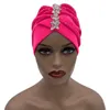 Luxury Women Rhinestone Pleated Turban Cap Women Head Wrap Fashion Beanies Skullies Muslim Headscarf Bonnet African Headtie