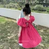 Girl's Dresses Summer Rose Pink Plaid Bow Dress Elegant Lolita Child Big Girls Midi Dress Children Dresses For Teens Party Princess Sundress 230508