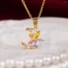 Chaînes Coloré Fleur Lune Perle Exquis Clavicule Collier Pour Femmes Étudiant Charme Réglable 14k Réel Plaqué Or Colliers Cadeau