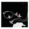 Wedding Jewelry Sets Luxurious Designer Ladies Necklaces Bangle Ear Studs Necklace Bracelets Earring With Blue Pink White Crystal Di Dhcf1