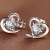 أقراط مسمار S925 Silver 10mm Mini Purple / Heart Zircon for Women Fashion Charm الذكرى الزواج الهدية المجوهرات