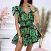 Casual Dresses Stylish Party Dress Polyester Summer Ruffles High Waist Mini Woman Wearing