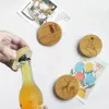 Blank DIY Bamboo Round Shape Bottle Opener Coaster Fridge Magnet Decoration Beer Bottle Opener Custom Logo
