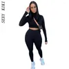 Kvinnors tvåbitar byxor 2023 Autumn Clothing Women's Sports Yoga Tights Solid Color Långärmad bodysuit