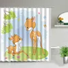 Duş perdeleri çocuk perdesi seti sevimli karikatürler çift geyik su geçirmez banyo küvet dekor polyester kumaş kancalar